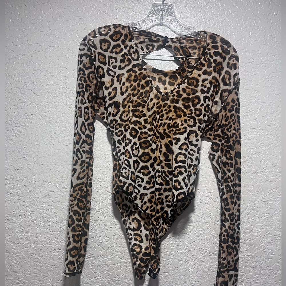 Mesh cheetah print body suit